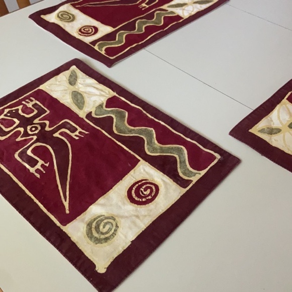 Vintage 🦎 Southwestern Pueblo Abstract Gecko Fabric Placemats Serving Set of 6